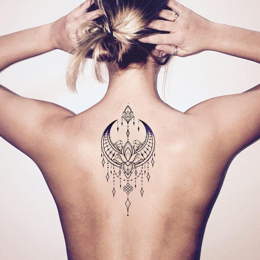 Talia Tribal Boho Moon Lotus Chandelier Temporary Tattoo – MyBodiArt
